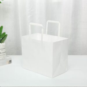 Punga hartie alba, cofetarie, prajituri, maner flat, 4 dimensiuni disponibile - 32x22x31cm - 250 bucati / set
