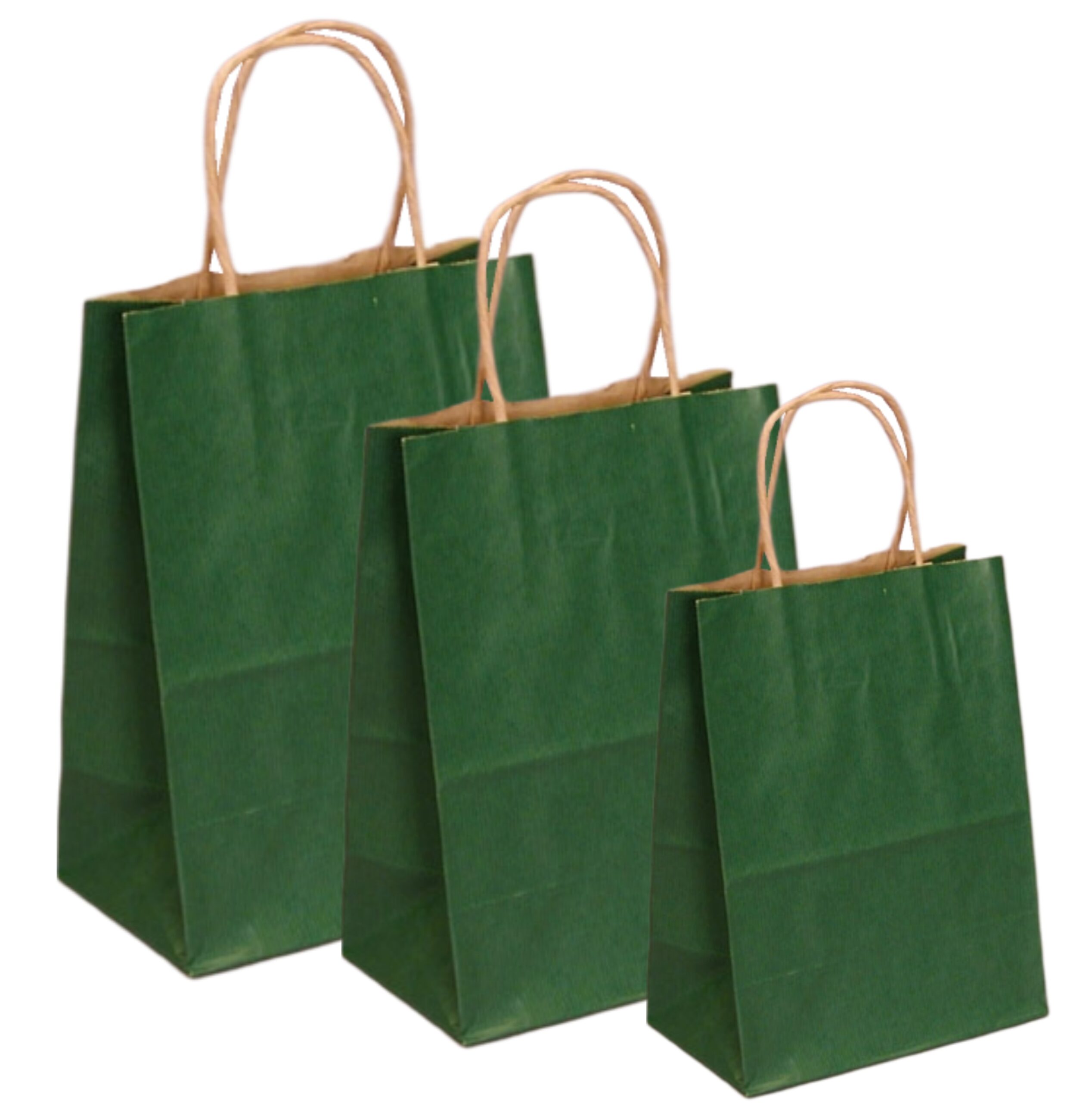 Pungi natur, colorate 100% verde inchis - 20x9x25cm - 100 buc.